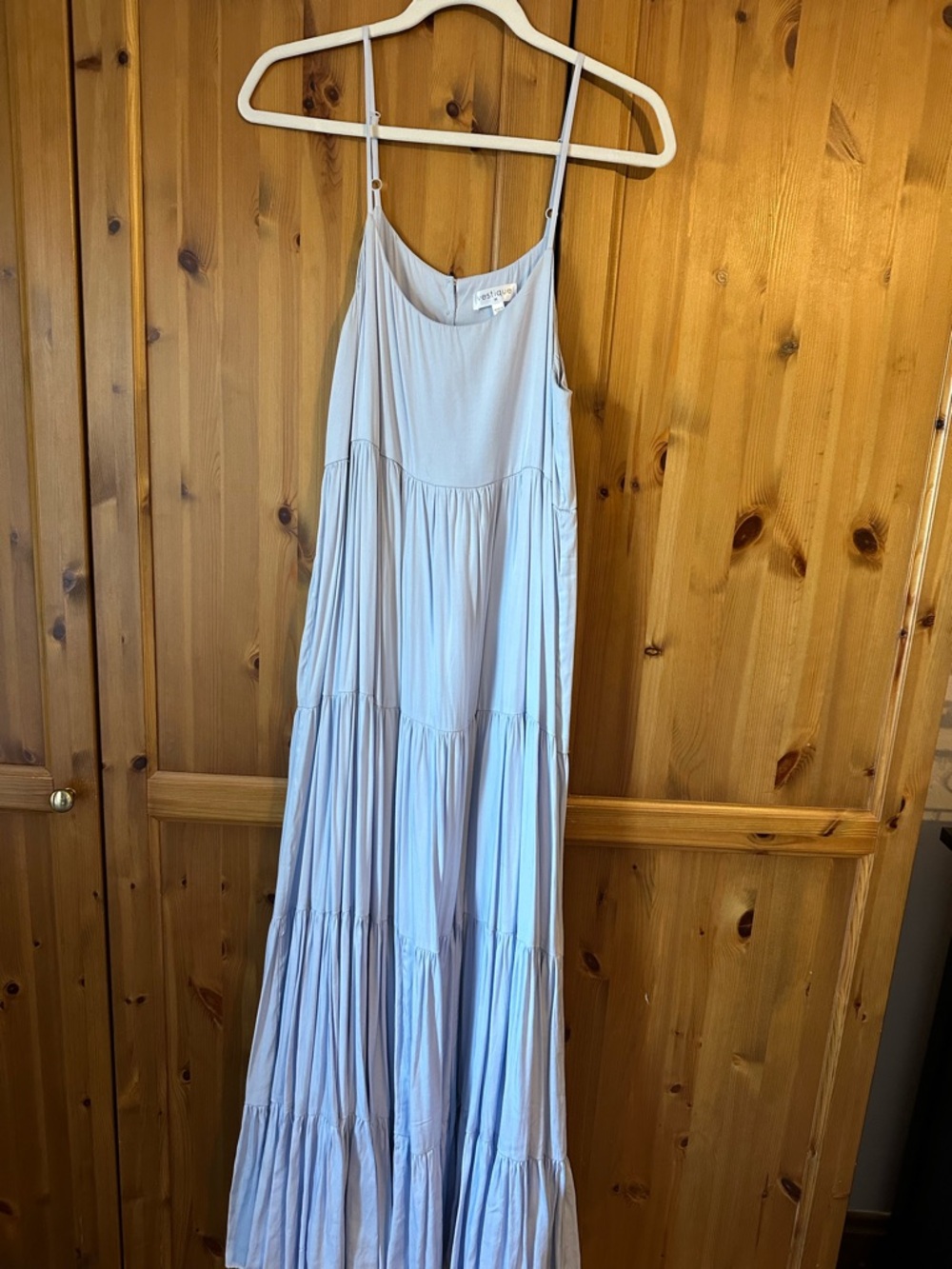 vestique Light Blue Tiered Spaghetti Strap Maxi Dress